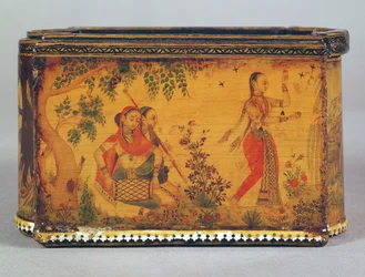 Boîte peinte et laquée avec frange en ivoire, Deccani, vers 1660